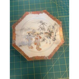 Antique Japanese Satsuma Porcelain Decorative Plate With Scenic Landscape hex